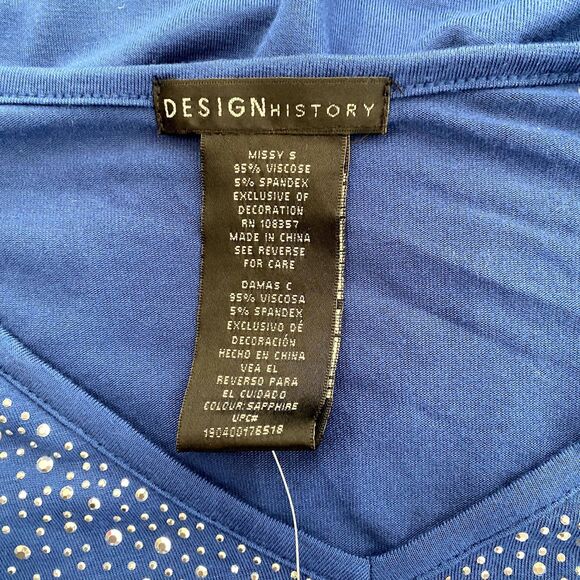 NWT Design History Rhinestone Tee Sapphire Blue Hi Low Slouchy Size Small - Picture 4 of 4
